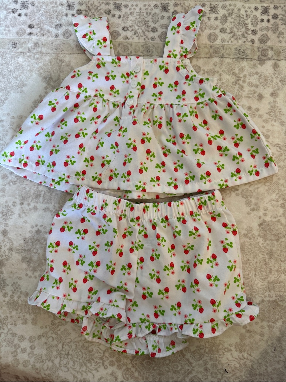 Janie and Jack Baby Girl White Strawberry Print Two-Piece Pajama Set